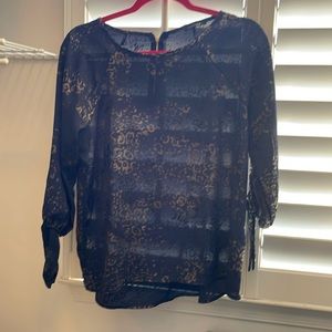 Navy and leopard print blouse